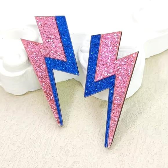 Jewelry - ⚡️Glitter Lightning Bolt Earrings - Pink and Blue⚡️